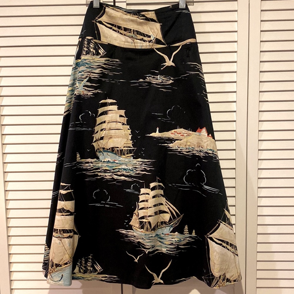 Anthropologie Nautical Ship Themed Midi Skirt